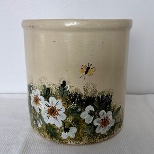 Vintage RRP CO ROSEVILLE Floral Butterfly Signed Stoneware Crock